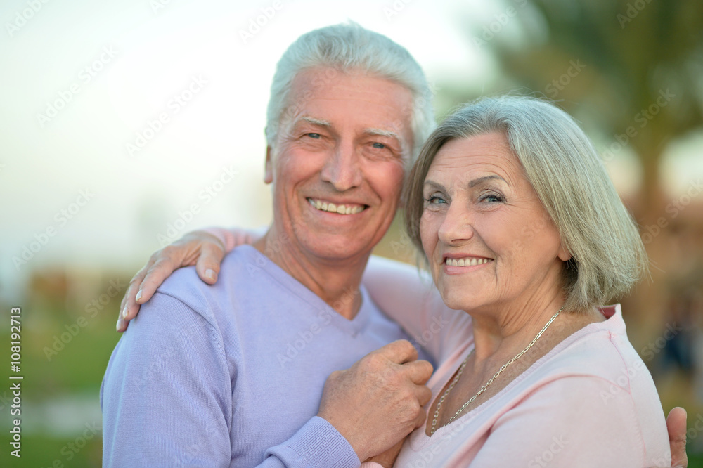 Senior couple near hotel resort