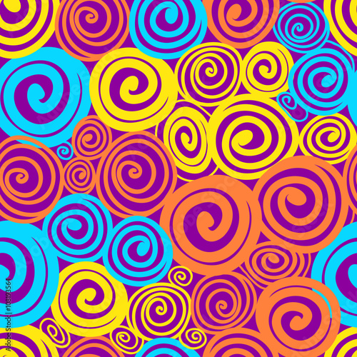 bright swirling pattern of colored circles yellow purple orange blue