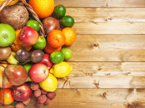 Fruit background with basket