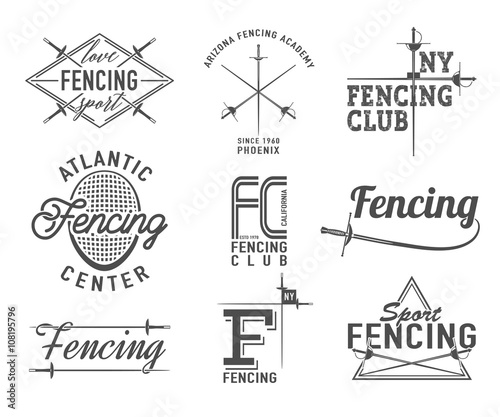 Fencing icons vector set. Emblems, badges.