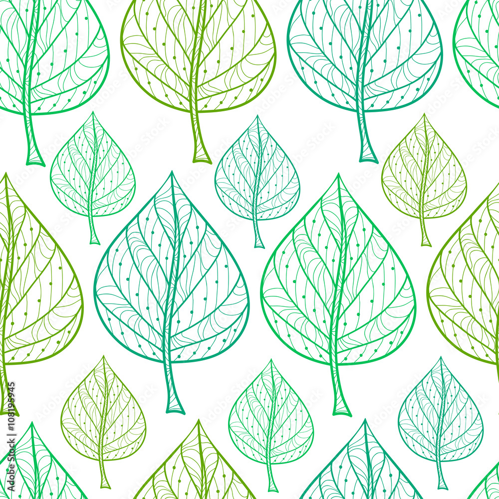 Fototapeta premium Vertical pattern of small and large leaves seamless background of green leaves vector illustration
