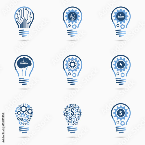 Light bulb idea icons set. Light bulb logo, sign, symbol. Business concept.