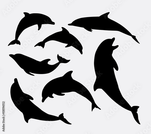 Print op canvas Dolphin fish animal silhouette