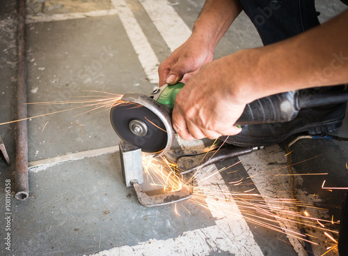 Sparks while grinding iron