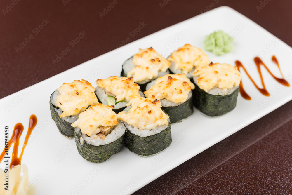 sushi rolls on white plate