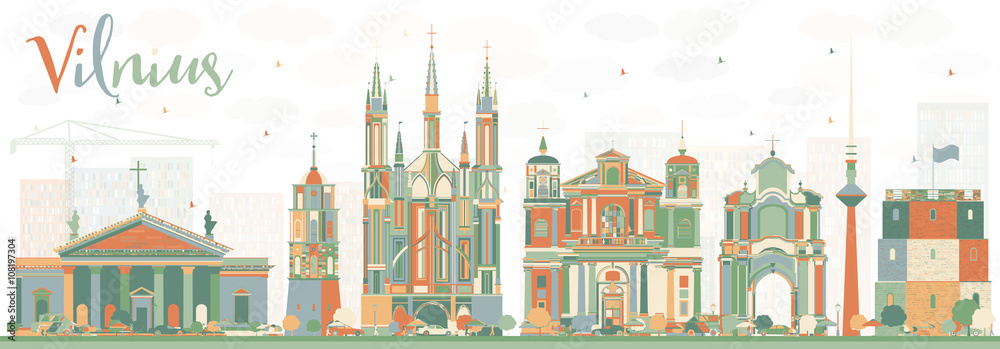 Abstract Vilnius Skyline with Color Landmarks.