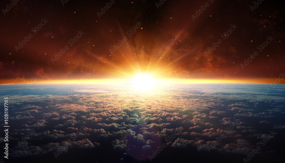 Fototapeta premium Zachód słońca na orbicie