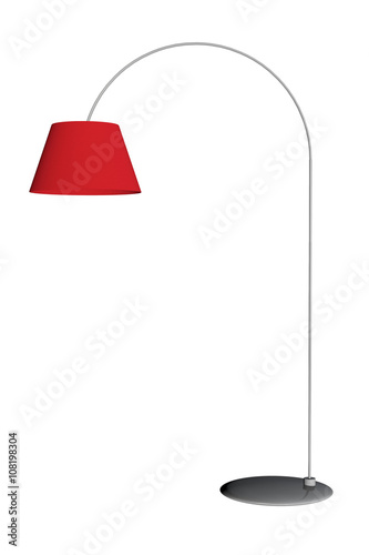 Red floor lamp isolated on white background.