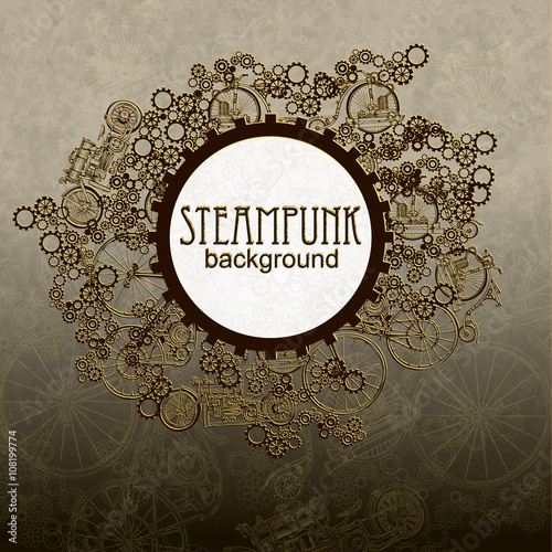 Steampunk Frame Template. Victorian, Edwardian background for Card.  Vector
