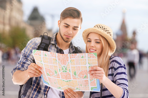 Young couple of travelers