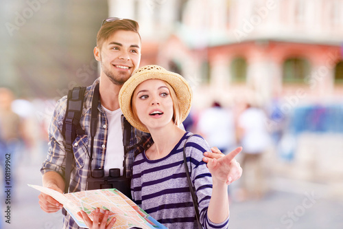 Young couple of travelers