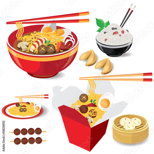 illustration noodle on white,food china vector