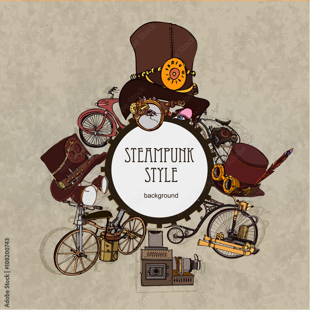 Steampunk style. Template steampunk design for card. Frame steampunk  background. Stock Vector | Adobe Stock