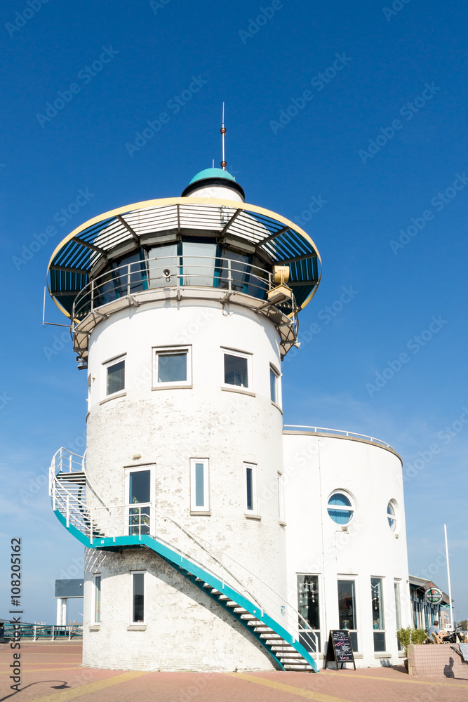 Control tower of harbour office in historic old town of Harlingen, Friesland, Netherlands