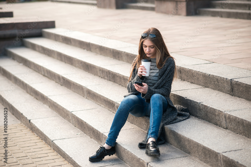 beautiful girl with coffee and tablet beautiful girl with coffee and tablet