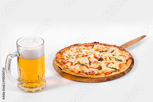 Pizza with a glass of beer