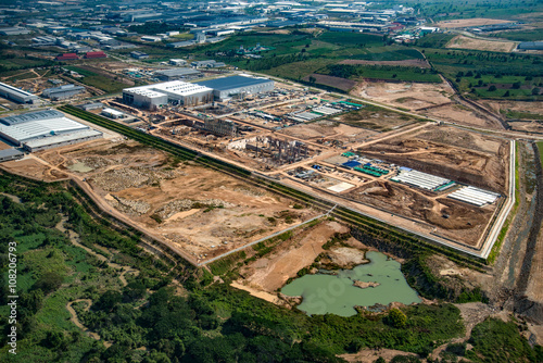 Industrial estate land development aerial view