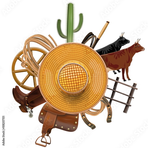 Vector Cowboy Ranch Concept with Straw Hat