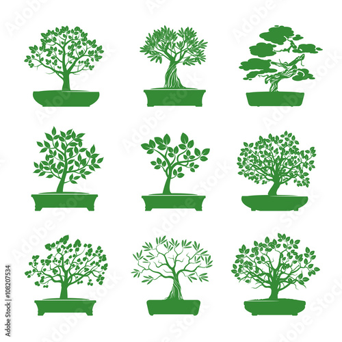 Green shape of Bonsai Trees. Vector Illustration.