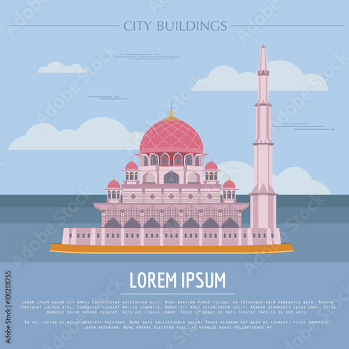 City buildings graphic template. Malaysia, Sultan Putra mosque.