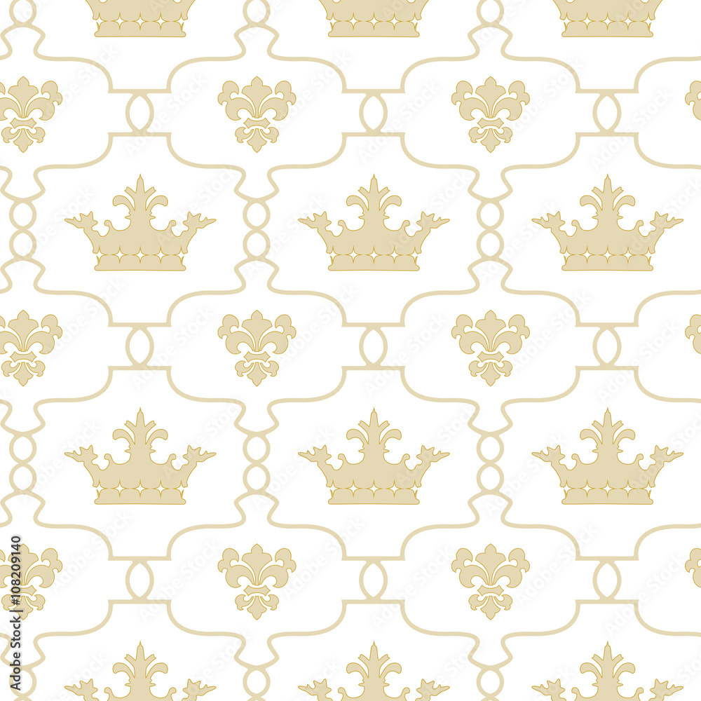 Seamless background with crowns and Fleur de lis