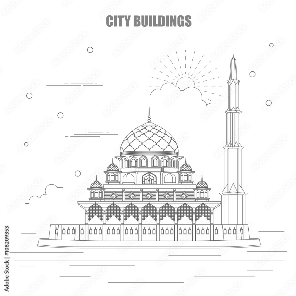 City buildings graphic template. Malaysia, Sultan Putra mosque.