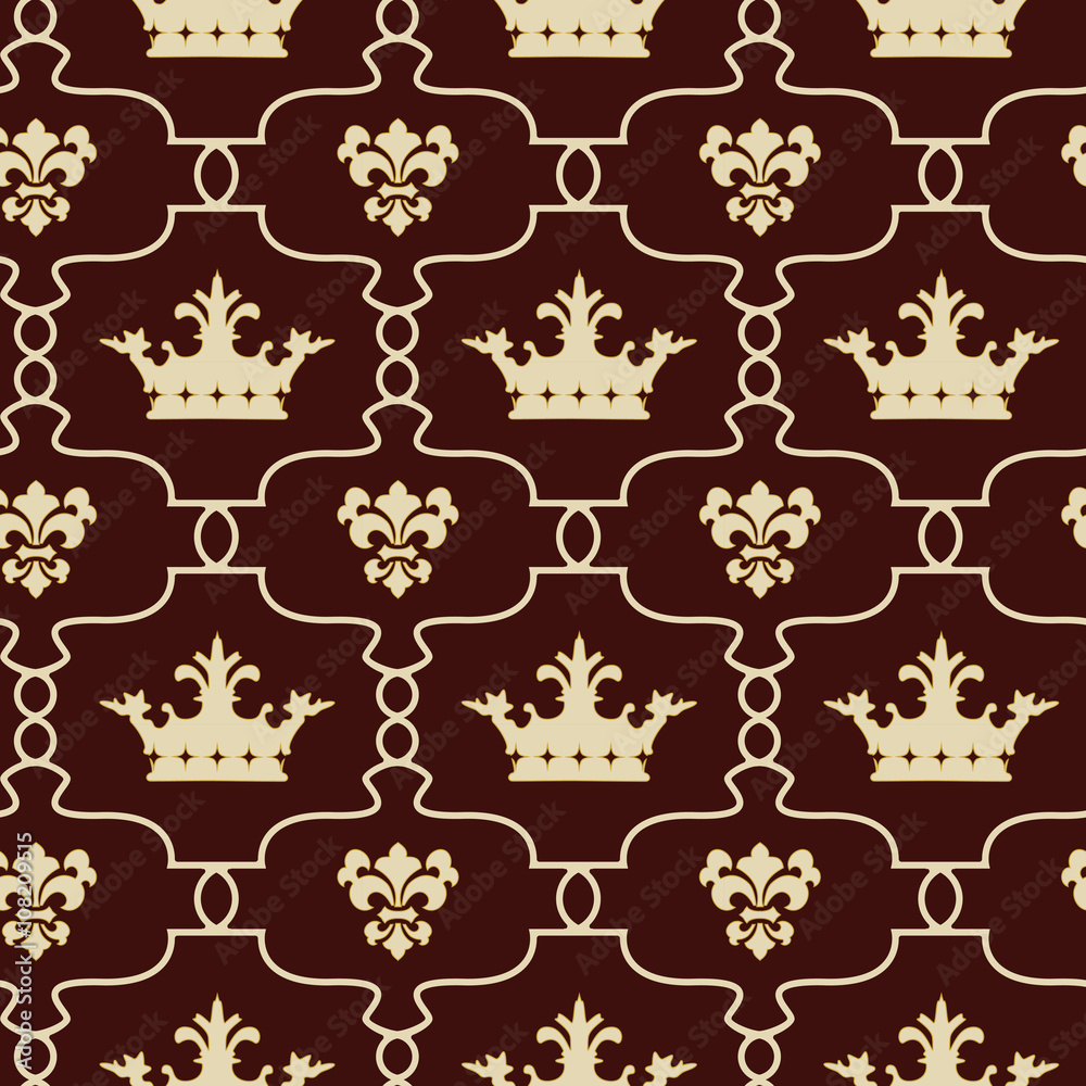 Naklejka premium Seamless background with crowns and Fleur de lis