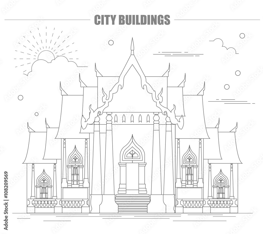 City buildings graphic template. Thailand. Marble Temple.