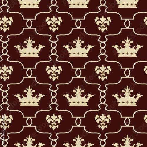 Seamless background with crowns and Fleur de lis