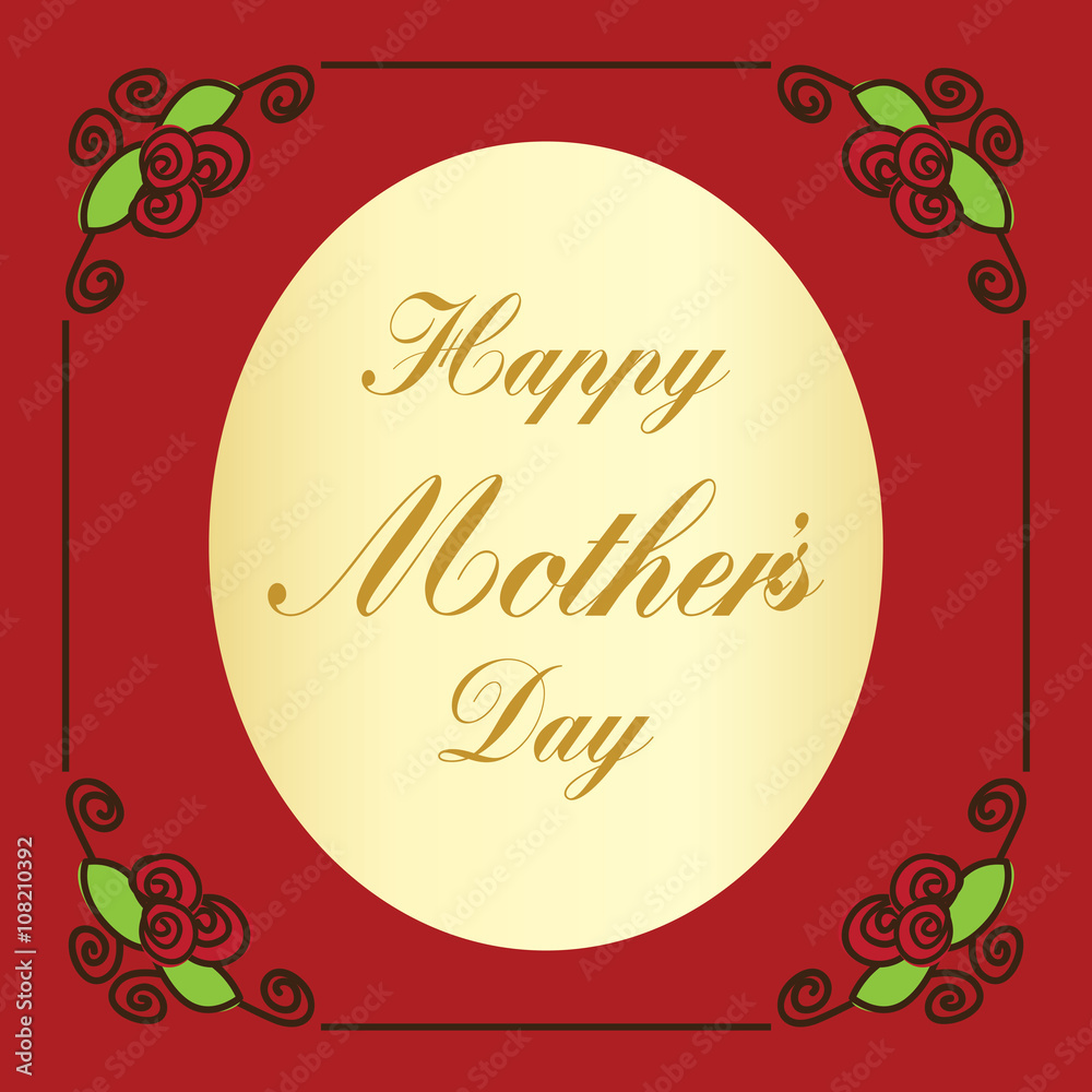 Obraz premium Happy Mothers Day with flowers greeting card. Laurel wreath, Floral wreath. Vector illustration. Roses Floral hand drawn vector.