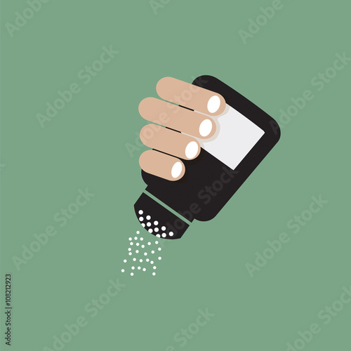 Salt Bottle In Hand Vector Illustration.
