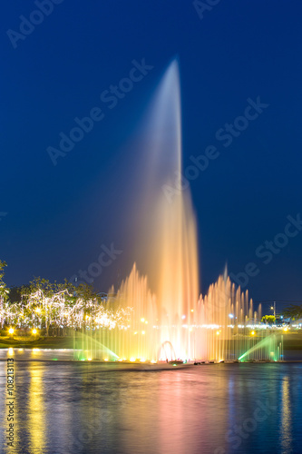 A colorful fountain in blue hour