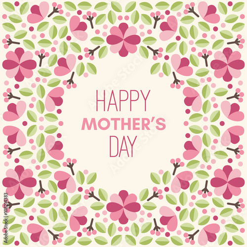 Happy Mothers Day. Hand-drawn Greeting Card with flowers. Vector Illustration