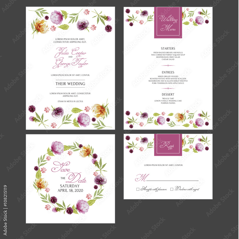 Wedding Invitation set with floral ornaments