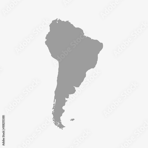 Map of South America in a gray color on a white background