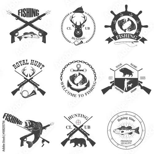 Set of vintage labels on hunting.