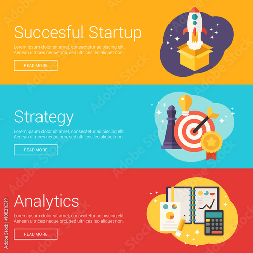 Succesful Startup. Strategy. Analytics. Flat Design Vector Illustration Concepts for Web Banners and Promotional Materials