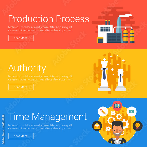 Production Process. Authority. Time Management. Flat Design Vector Illustration Concepts for Web Banners and Promotional Materials