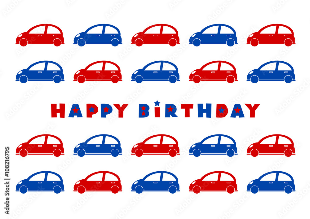 Naklejka premium 自動車模様のバースデーカードイラスト