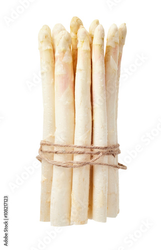 Isolated single bundle of white asparagus