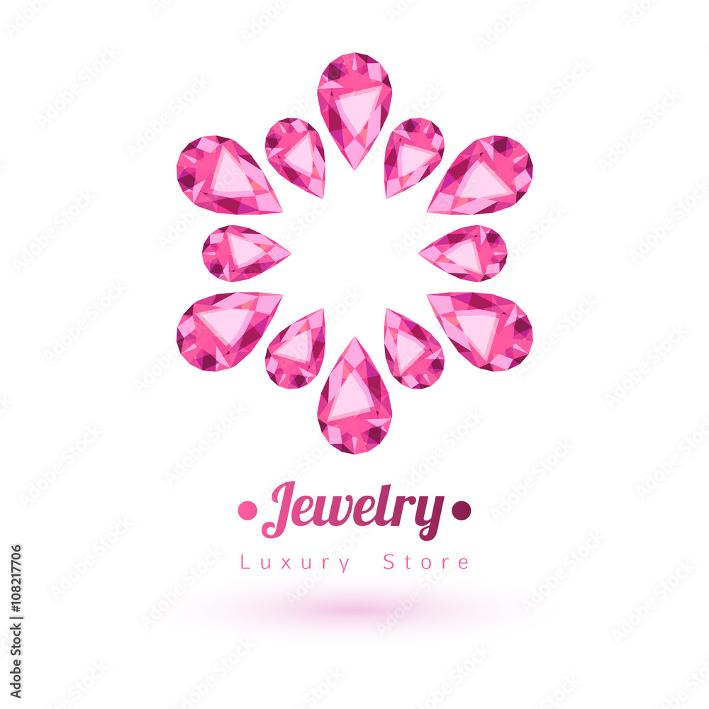 Pink gemstones jewelry symbol. Star shape.