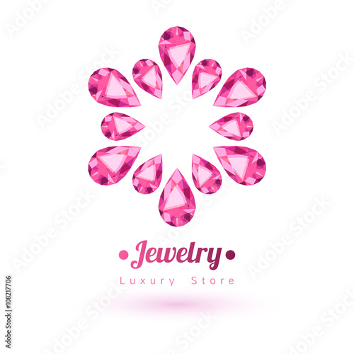 Pink gemstones jewelry symbol. Star shape.