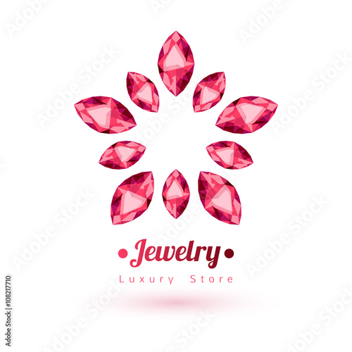 red gemstones jewelry symbol. Star shape.