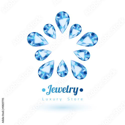 Blue gemstones jewelry symbol. Star shape.