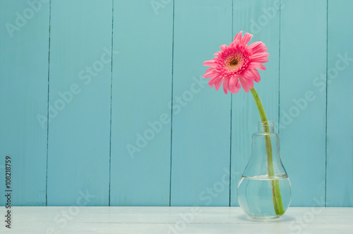 Fototapeta Naklejka Na Ścianę i Meble -  Pink Gerbera daisy flower in bulb glass vase