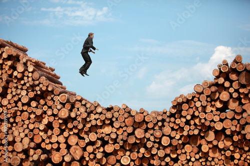 levitation - man hovering to the sky- profile view photo