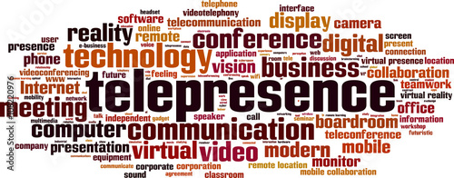 Telepresence word cloud concept. Vector illustration