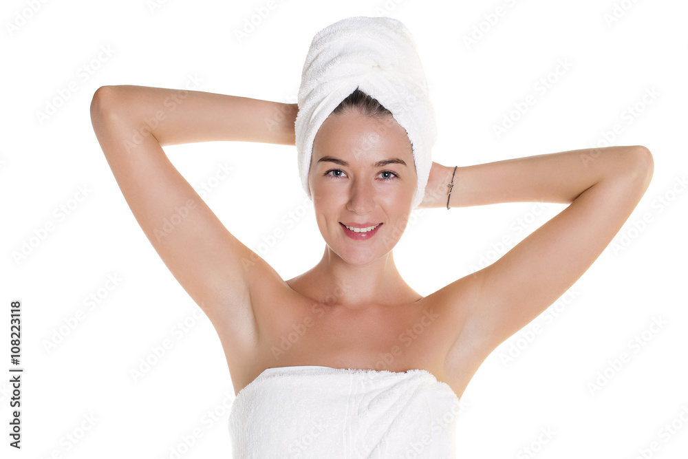 Beautiful Happy Spa Girl Isolated on a White Background Beautiful Happy Spa Girl Isolated on a White Background