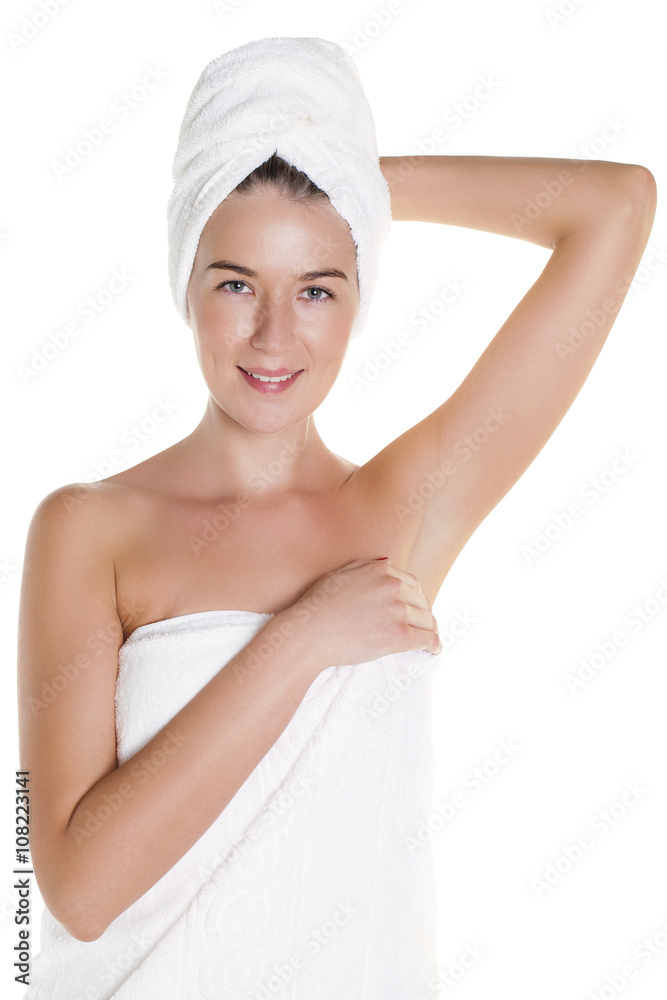 Beautiful Happy Spa Girl Isolated on a White Background Beautiful Happy Spa Girl Isolated on a White Background