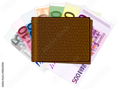 wallet with euros banknotes